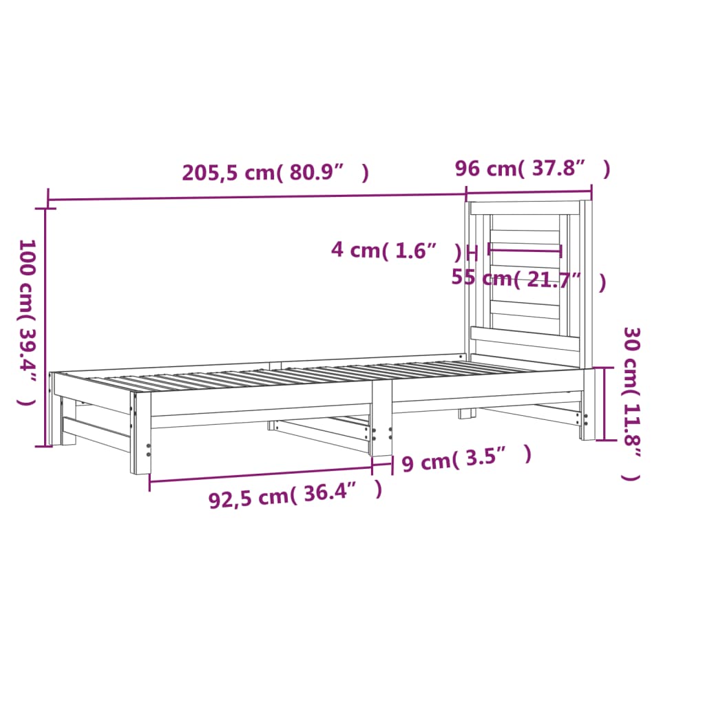 Pull-out Day Bed Grey 2x(90x200) cm Solid Wood Pine