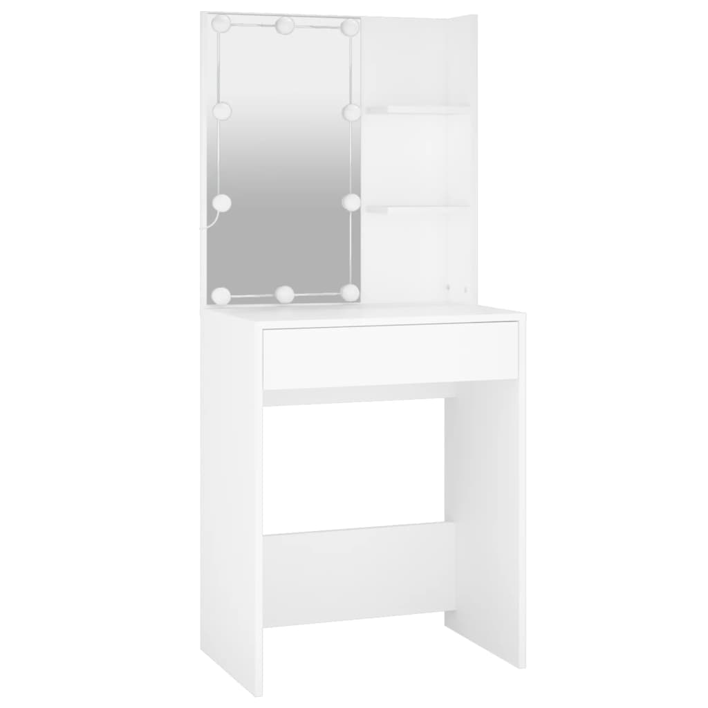 Dressing Table Set with LED White Engineered Wood