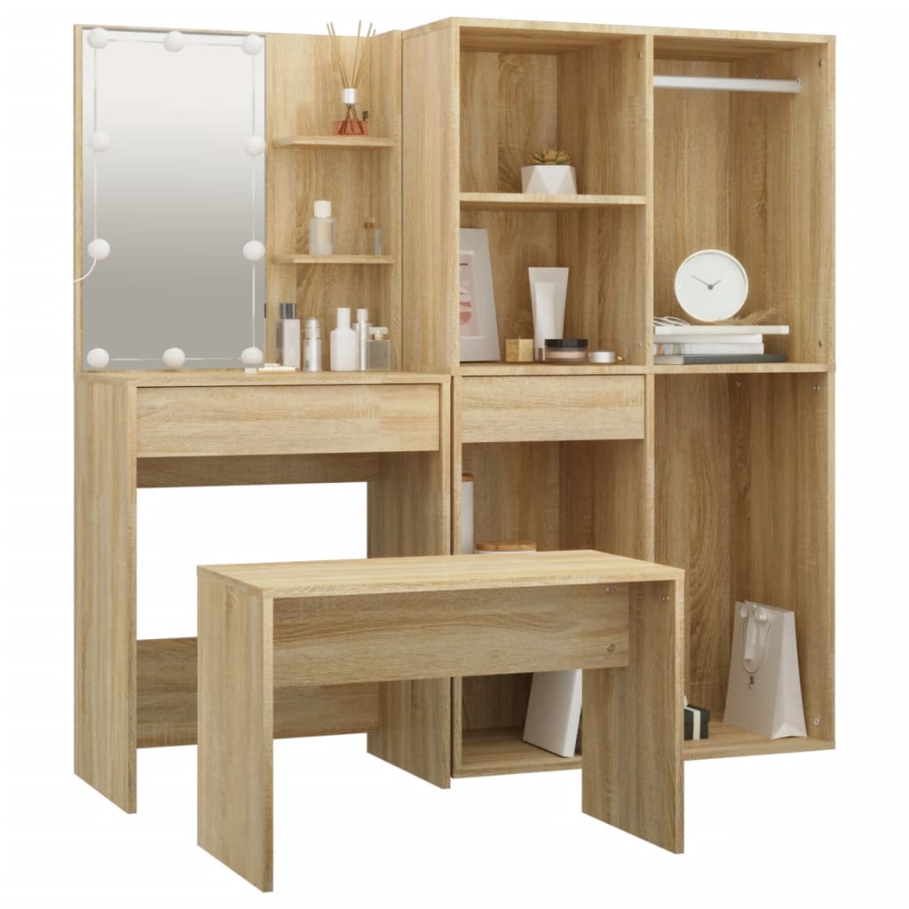 Dressing Table Set with LED Sonoma Oak Engineered Wood