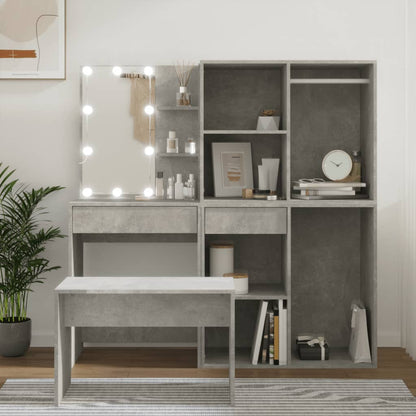 Dressing Table Set with LED Concrete Grey Engineered Wood