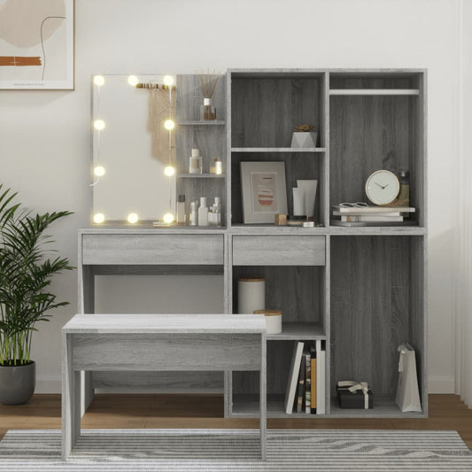 Dressing Table Set with LED Grey Sonoma Engineered Wood