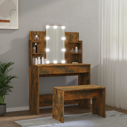 Dressing Table Set with LED Smoked Oak Engineered Wood