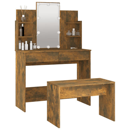 Dressing Table Set with LED Smoked Oak Engineered Wood