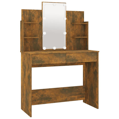 Dressing Table Set with LED Smoked Oak Engineered Wood