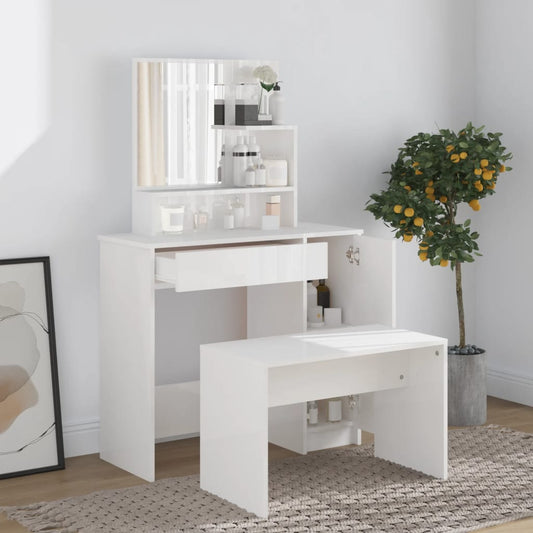 Dressing Table Set High Gloss White 86.5x35x136 cm