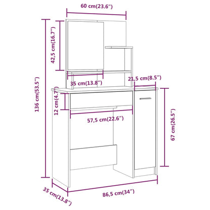 Dressing Table Set Brown Oak 86.5x35x136 cm