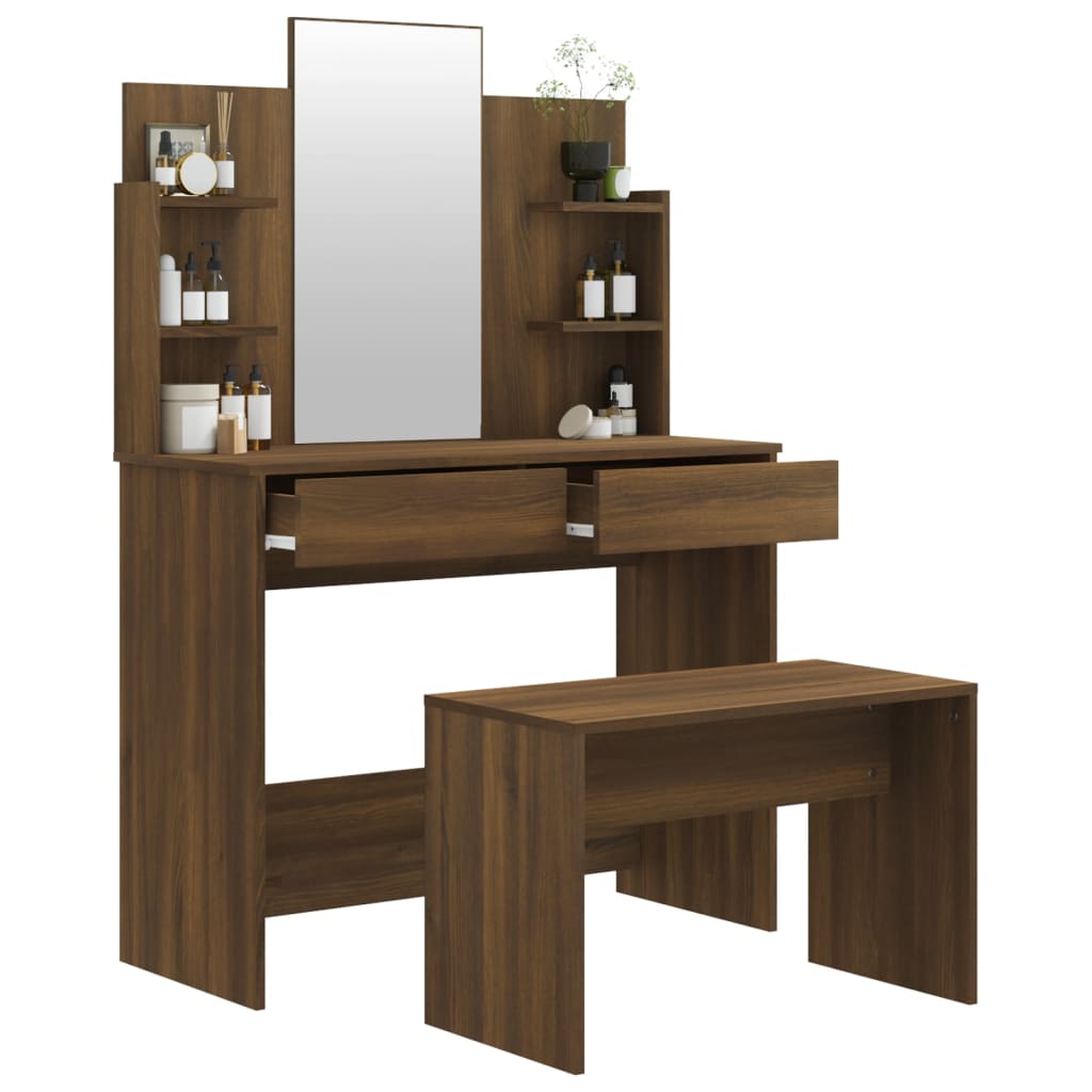 Dressing Table Set Brown Oak 96x40x142 cm