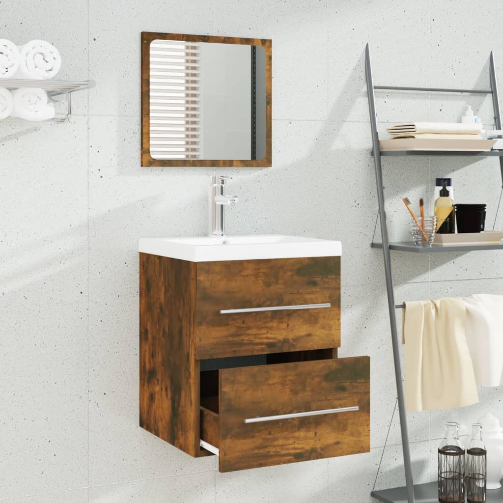 Sink Cabinet with Built-in Basin Smoked Oak Engineered Wood