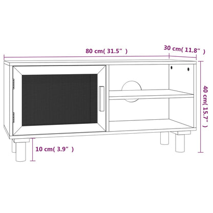 TV Cabinet White 80x30x40 cm Solid Wood Pine and Natural Rattan