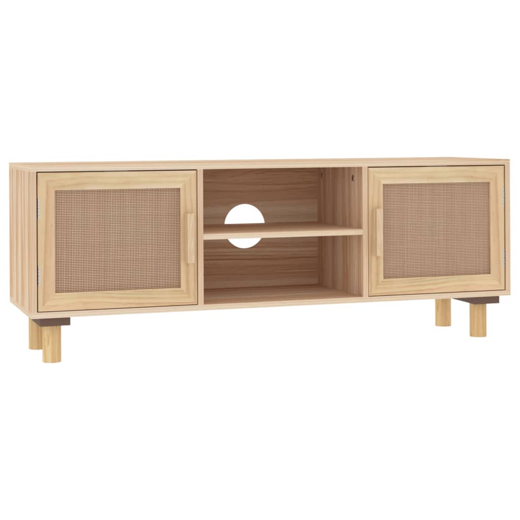 TV Cabinet Brown 105x30x40 cm Solid Wood Pine&Natural Rattan