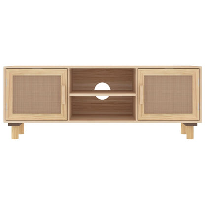 TV Cabinet Brown 105x30x40 cm Solid Wood Pine&Natural Rattan