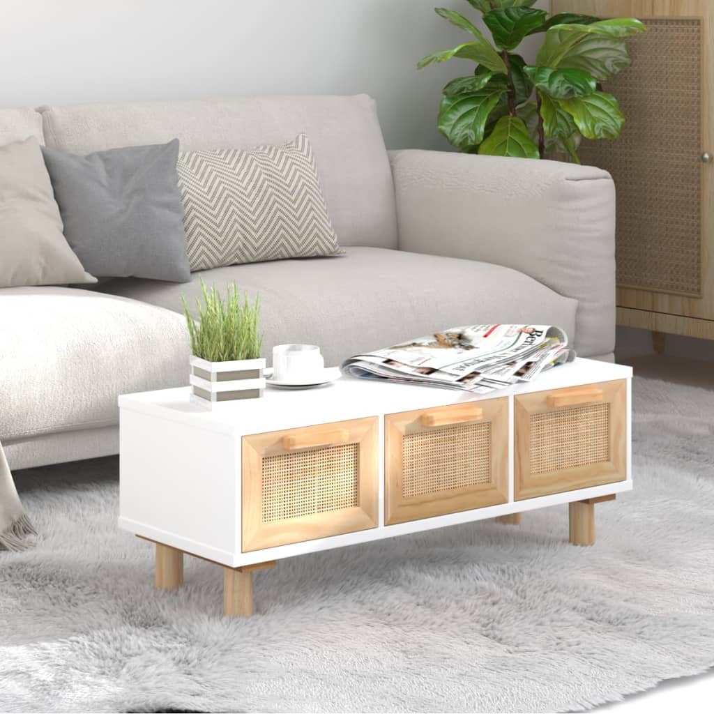 Coffee Table White 80x40x30 cm Engineered Wood&Solid Wood Pine