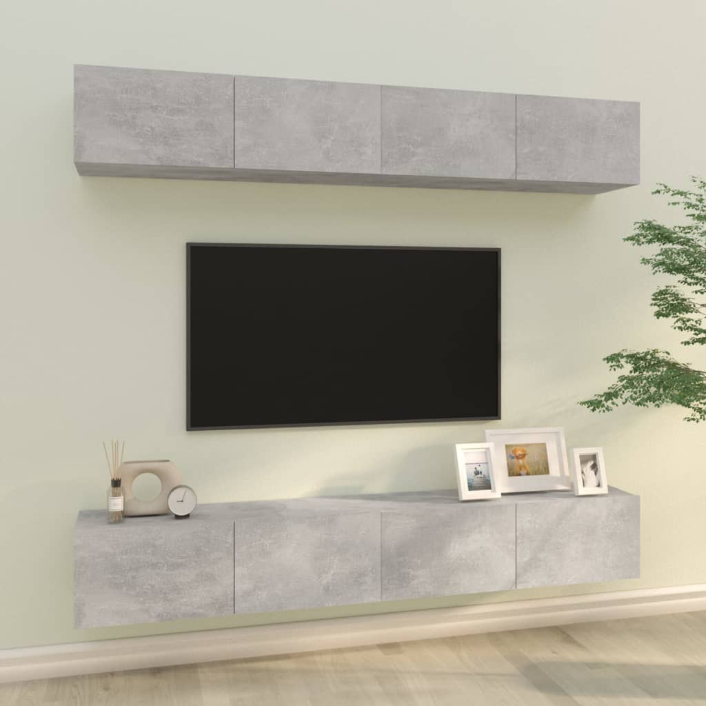 Wall TV Cabinets 4 pcs Concrete Grey 100x30x30 cm