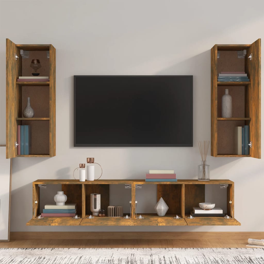 4 Piece TV Cabinet Set Smoked Oak Engineered Wood