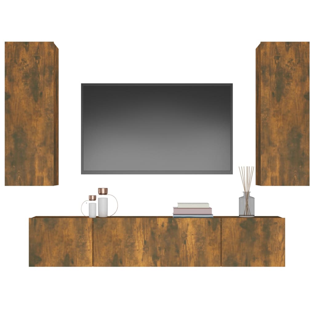 4 Piece TV Cabinet Set Smoked Oak Engineered Wood