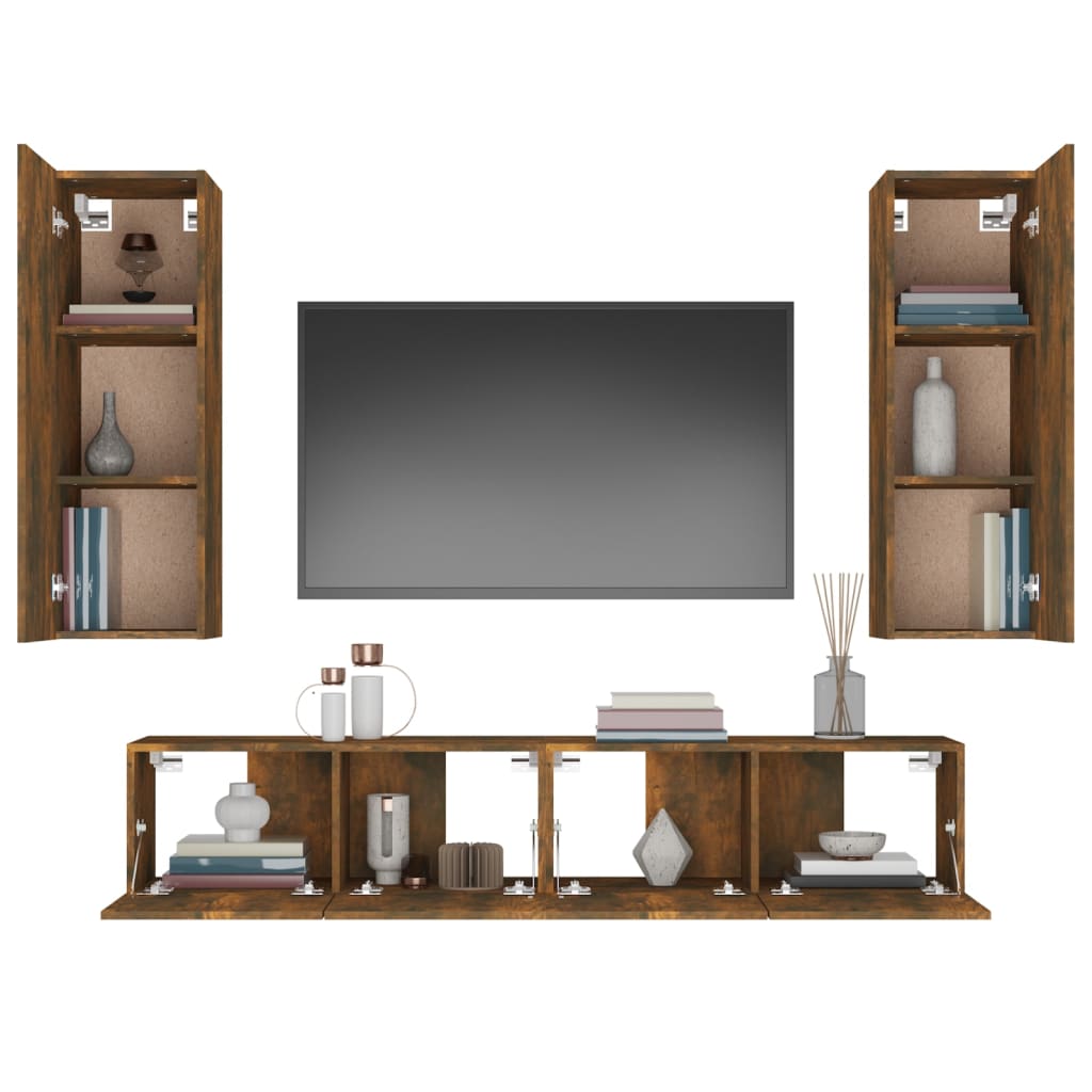 4 Piece TV Cabinet Set Smoked Oak Engineered Wood