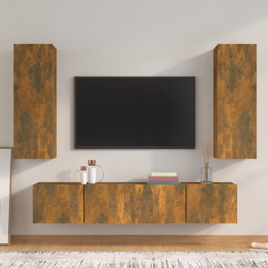 4 Piece TV Cabinet Set Smoked Oak Engineered Wood