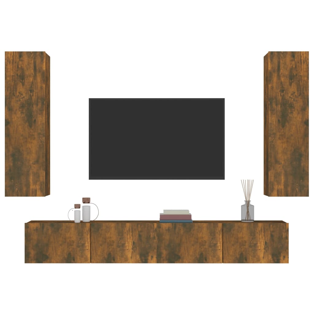 4 Piece TV Cabinet Set Smoked Oak Engineered Wood