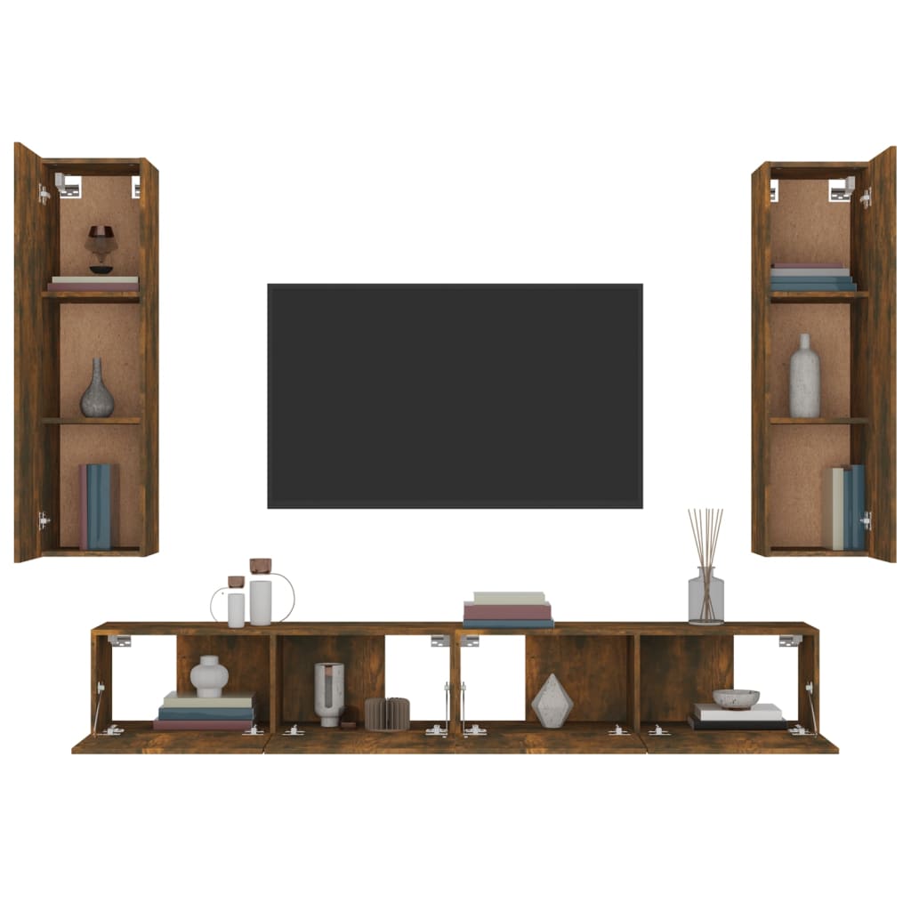 4 Piece TV Cabinet Set Smoked Oak Engineered Wood