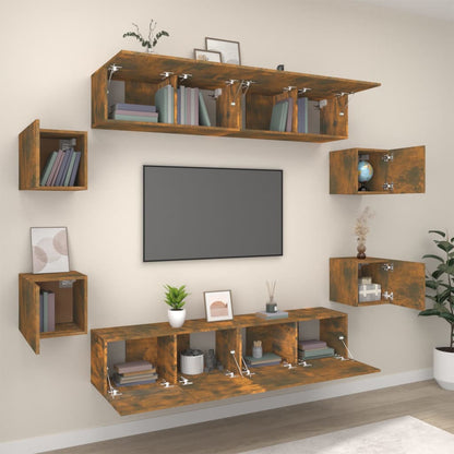 8 Piece TV Cabinet Set Smoked Oak Engineered Wood