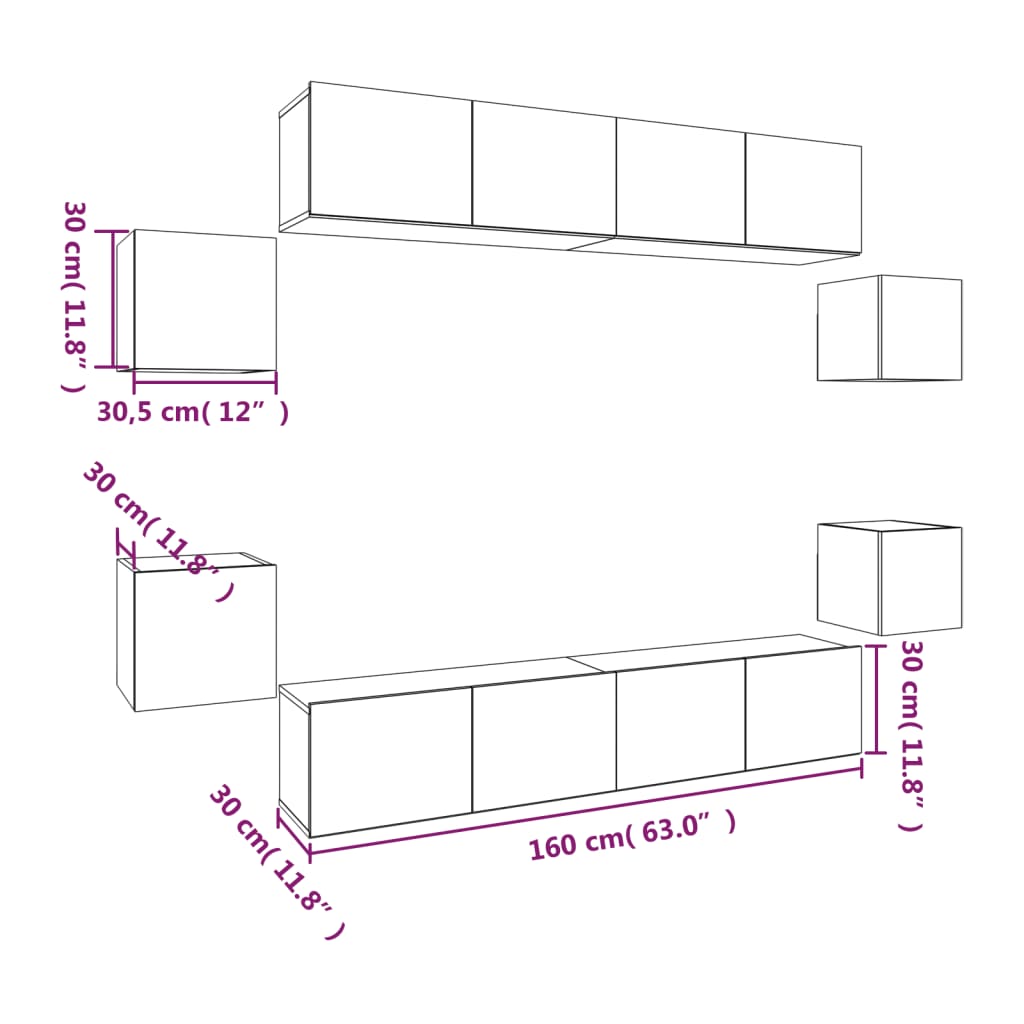 8 Piece TV Cabinet Set Smoked Oak Engineered Wood