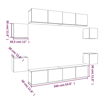 8 Piece TV Cabinet Set Smoked Oak Engineered Wood