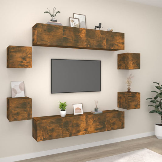 8 Piece TV Cabinet Set Smoked Oak Engineered Wood