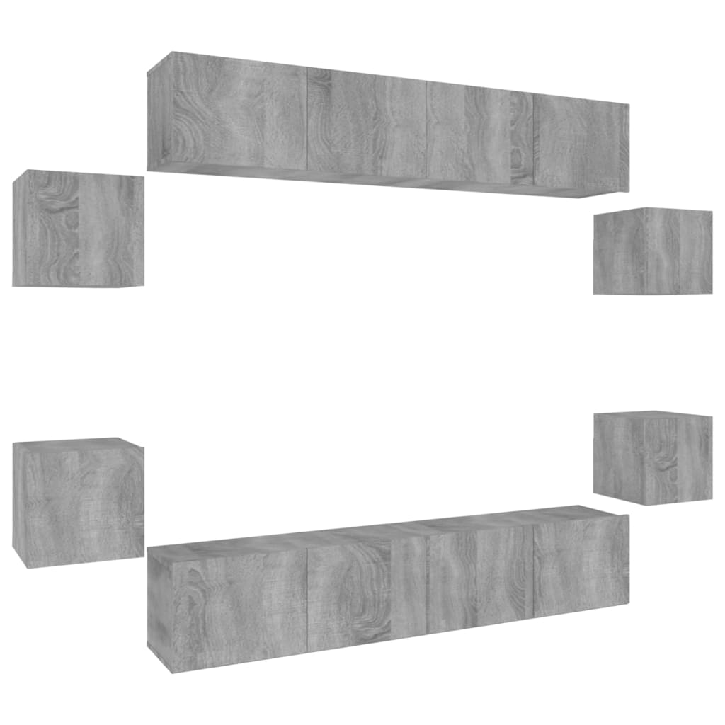 8 Piece TV Cabinet Set Grey Sonoma Engineered Wood