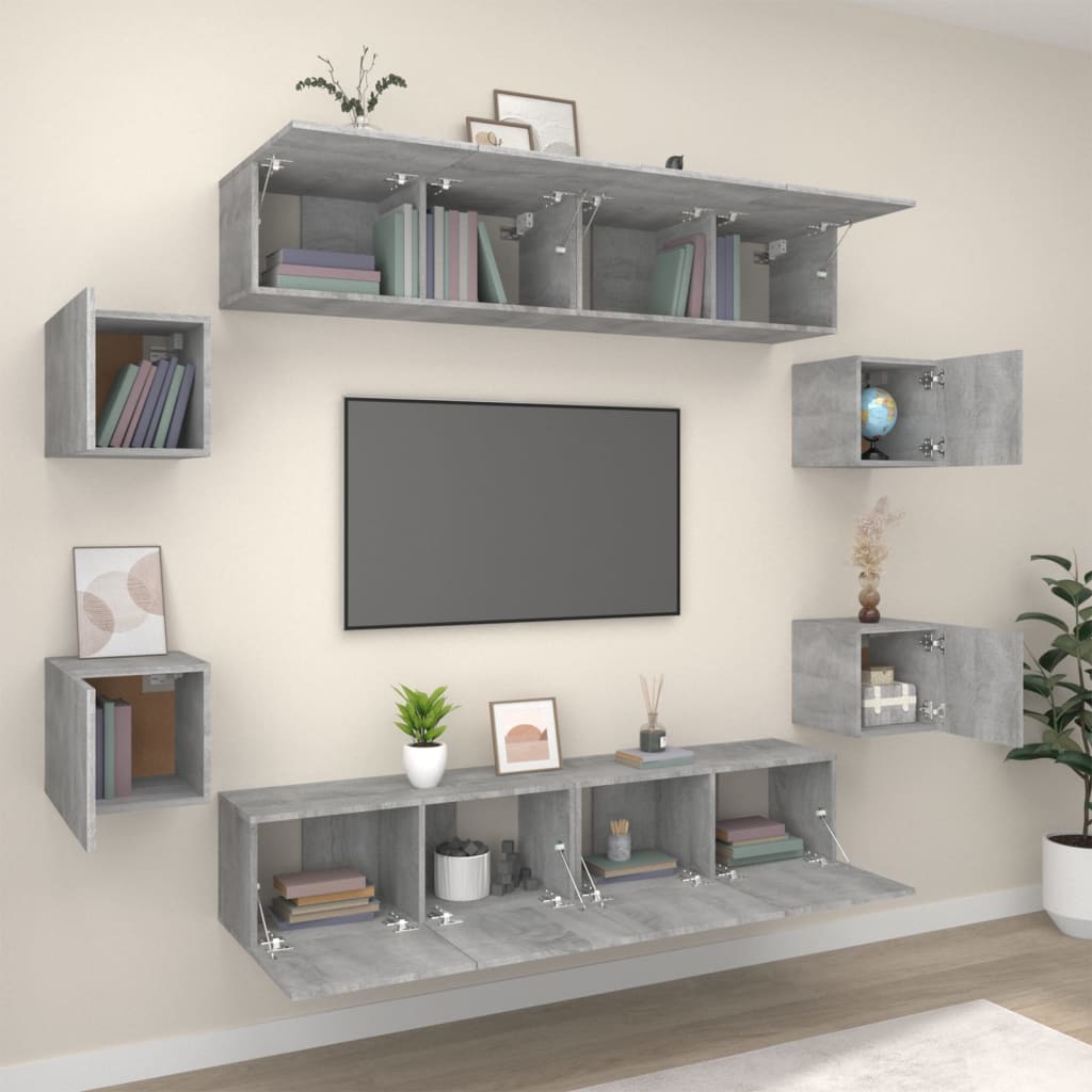 8 Piece TV Cabinet Set Grey Sonoma Engineered Wood