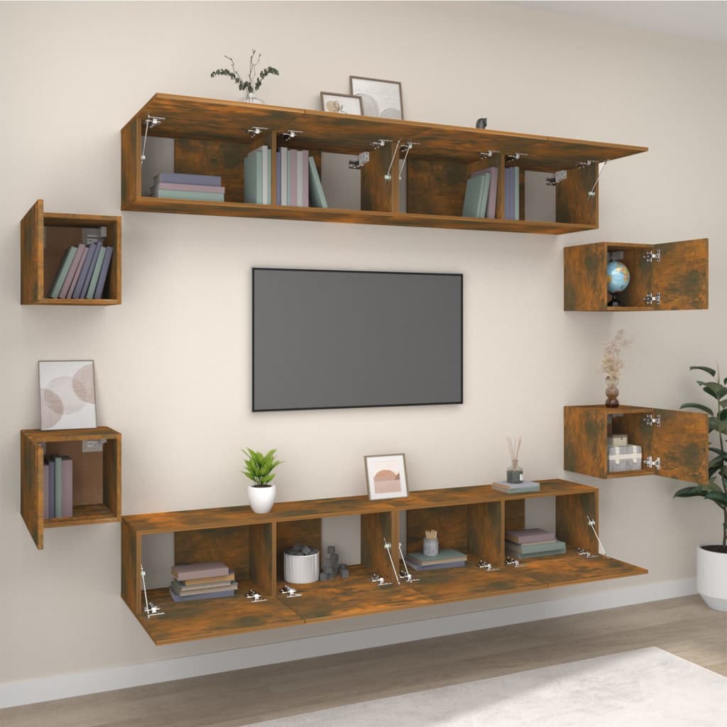 8 Piece TV Cabinet Set Smoked Oak Engineered Wood