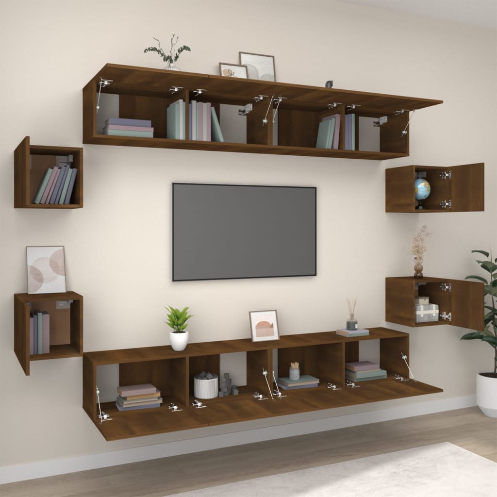 8 Piece TV Cabinet Set Brown Oak Engineered Wood