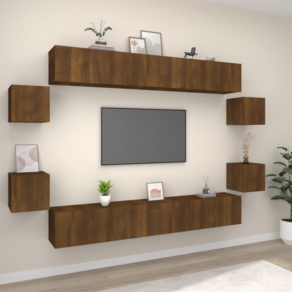 8 Piece TV Cabinet Set Brown Oak Engineered Wood