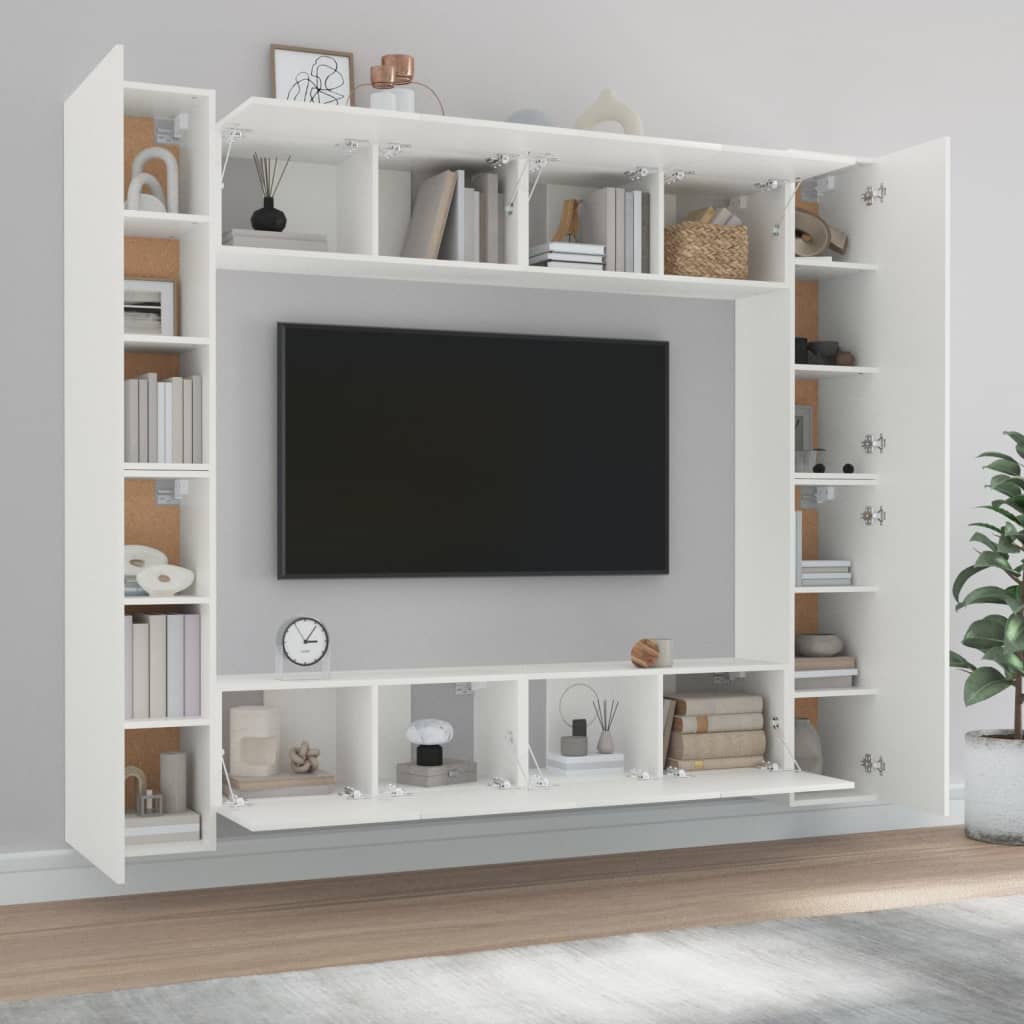 8 Piece TV Cabinet Set White Engineered Wood