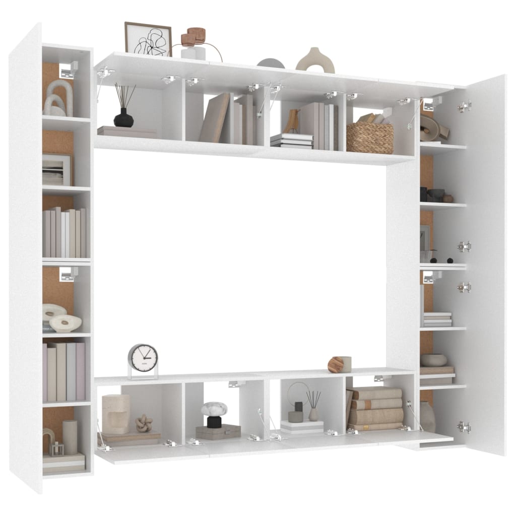 8 Piece TV Cabinet Set White Engineered Wood