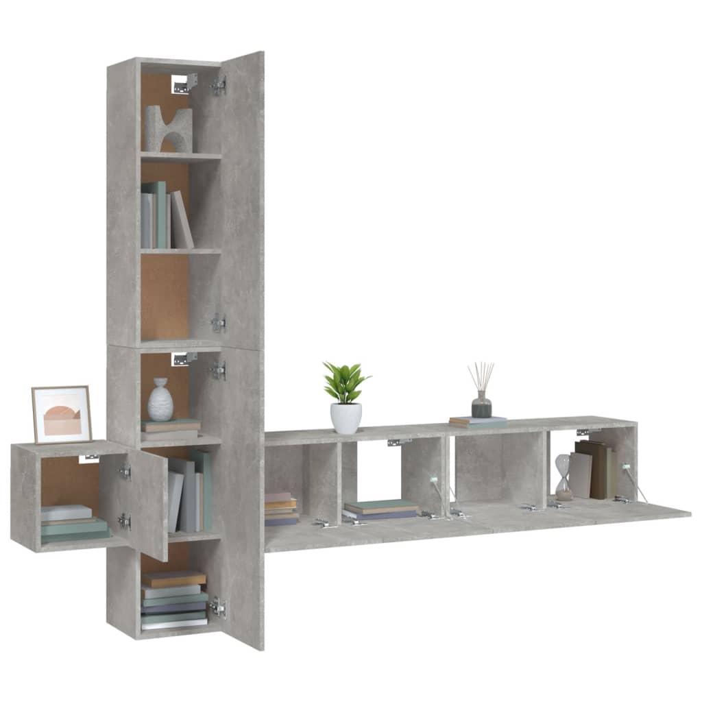 5 Piece TV Cabinet Set Concrete Grey Engineered Wood