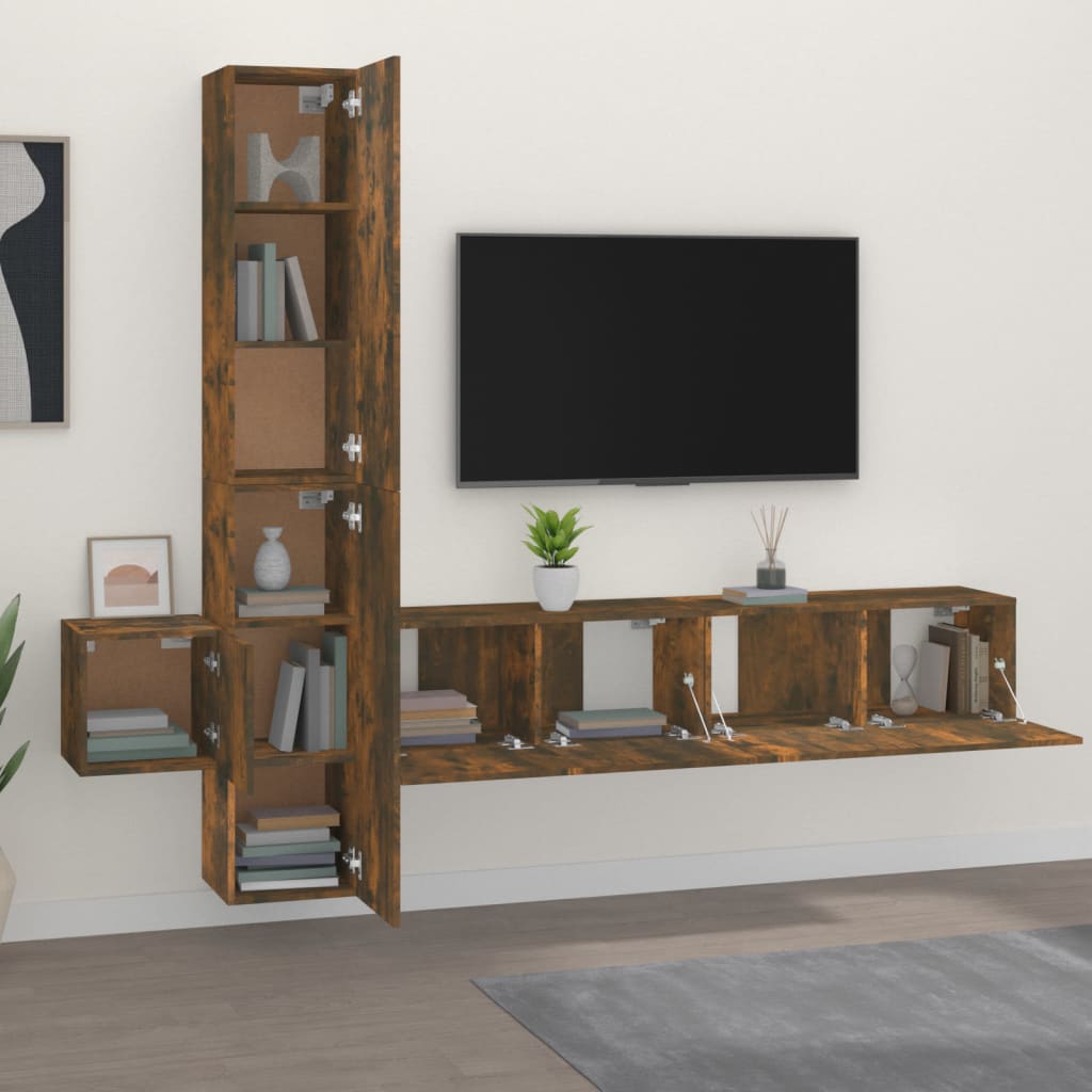 5 Piece TV Cabinet Set Smoked Oak Engineered Wood