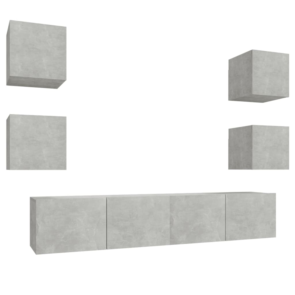 6 Piece TV Cabinet Set Concrete Grey Engineered Wood