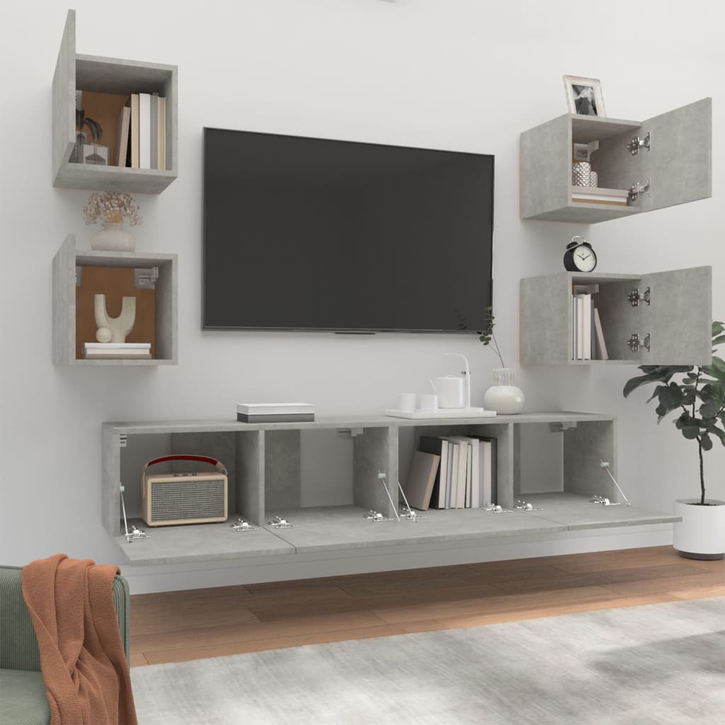 6 Piece TV Cabinet Set Concrete Grey Engineered Wood