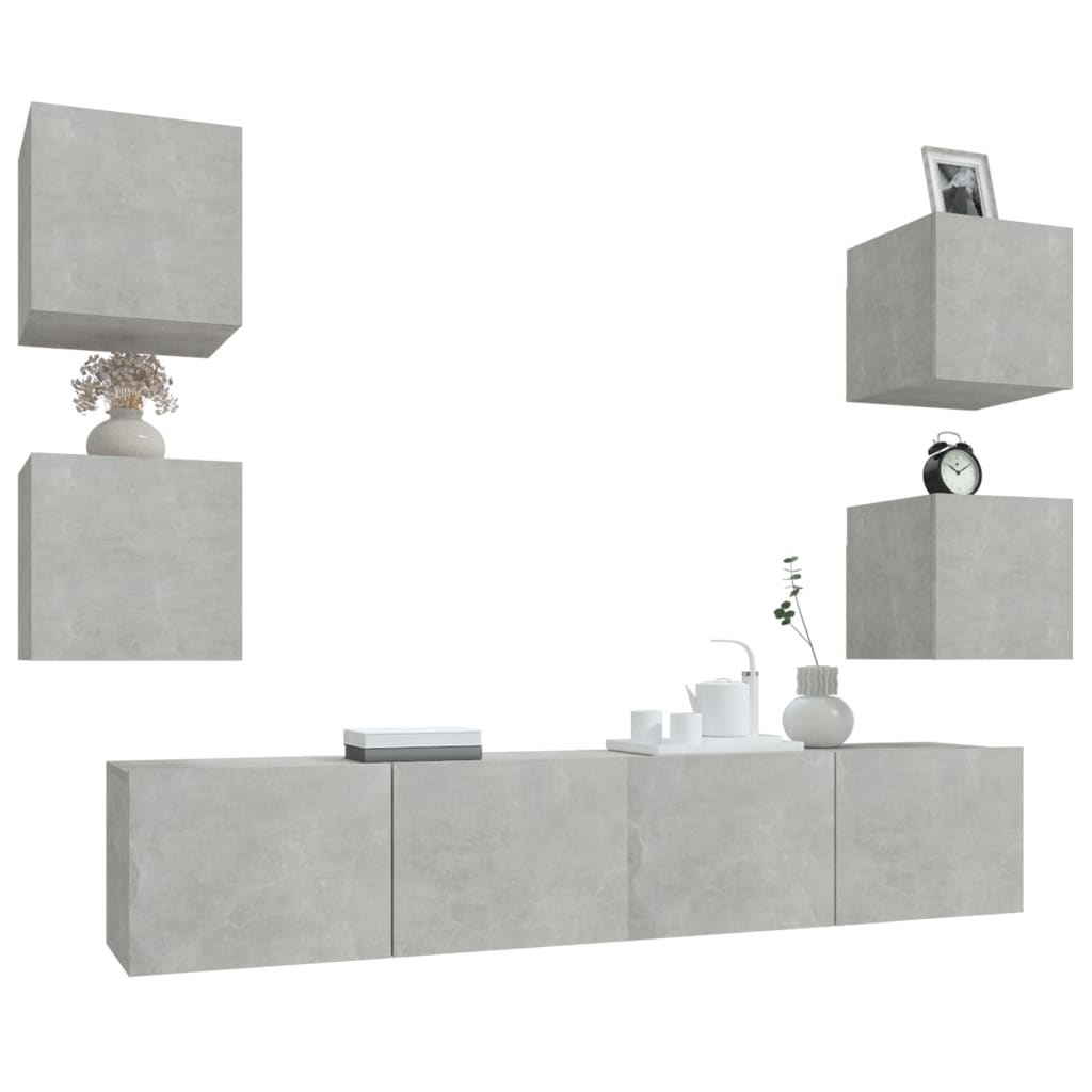 6 Piece TV Cabinet Set Concrete Grey Engineered Wood