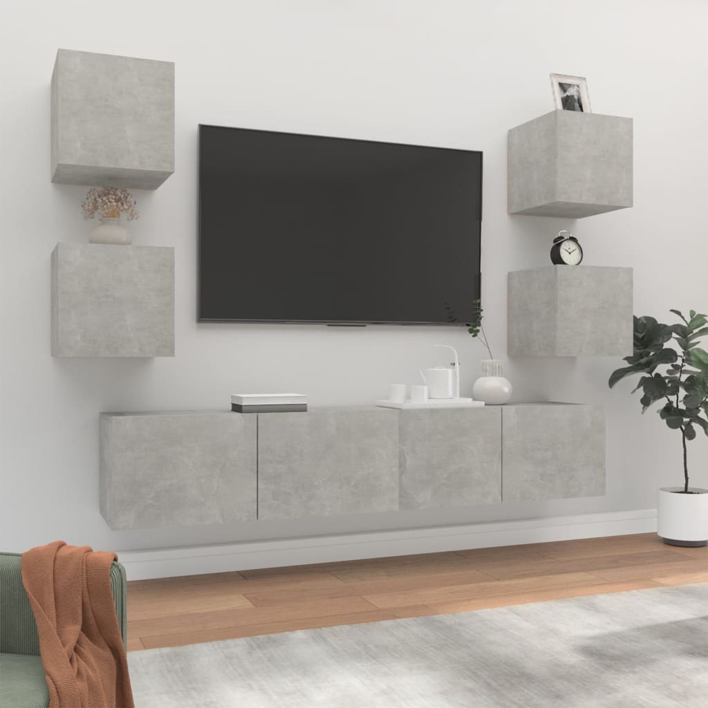 6 Piece TV Cabinet Set Concrete Grey Engineered Wood