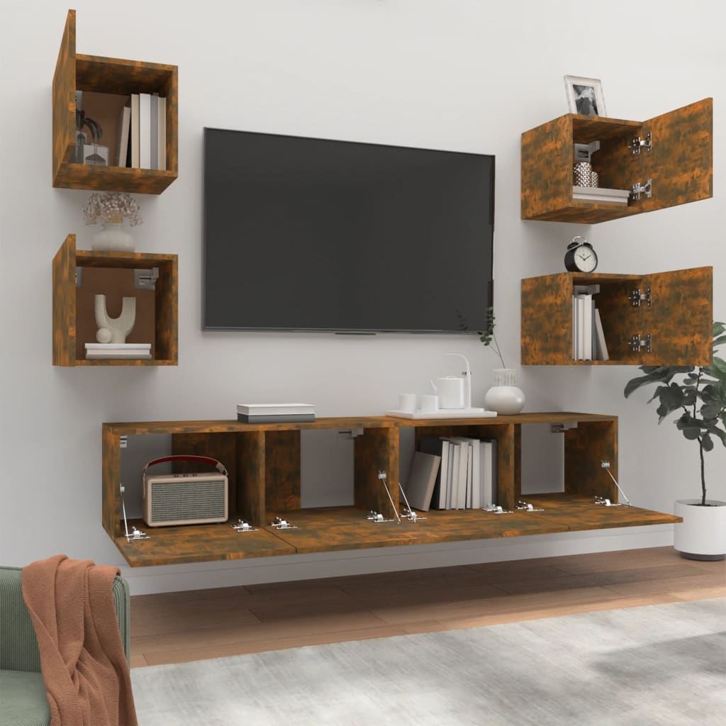 6 Piece TV Cabinet Set Smoked Oak Engineered Wood