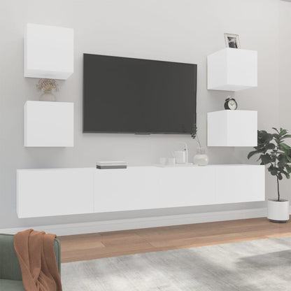 6 Piece TV Cabinet Set White Engineered Wood