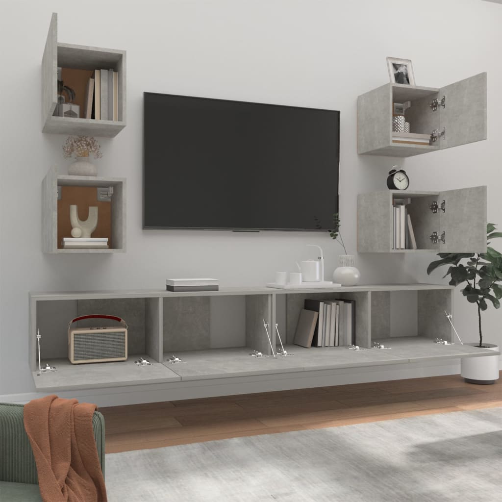 6 Piece TV Cabinet Set Concrete Grey Engineered Wood