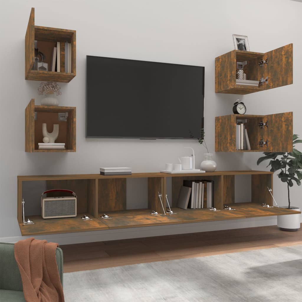 6 Piece TV Cabinet Set Smoked Oak Engineered Wood