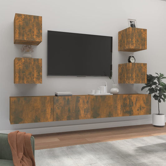 6 Piece TV Cabinet Set Smoked Oak Engineered Wood