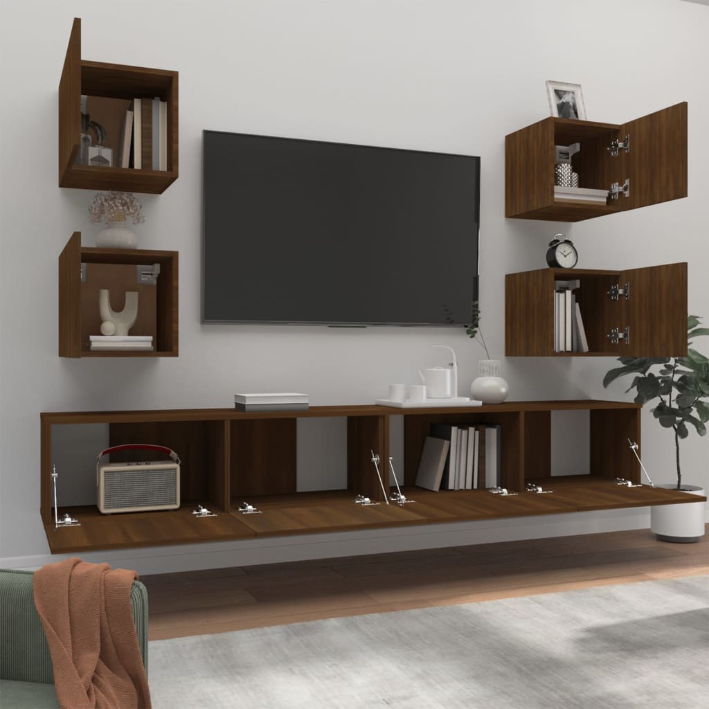 6 Piece TV Cabinet Set Brown Oak Engineered Wood