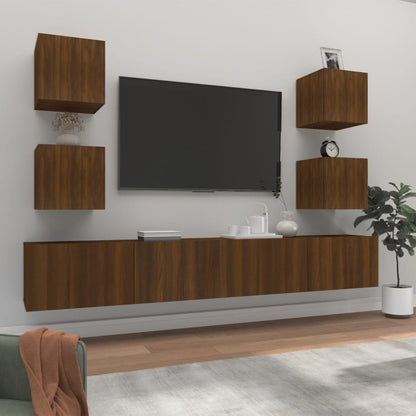 6 Piece TV Cabinet Set Brown Oak Engineered Wood