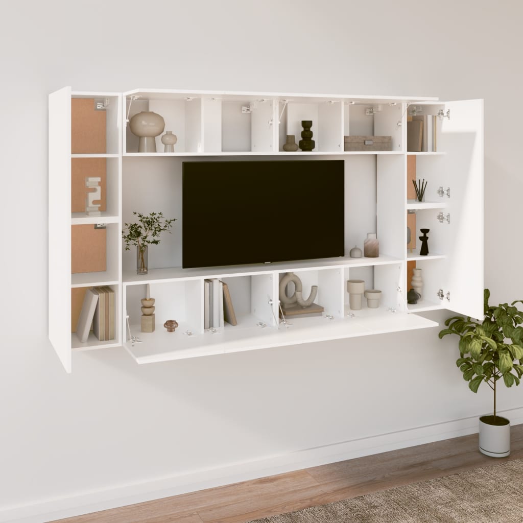 8 Piece TV Cabinet Set White Engineered Wood