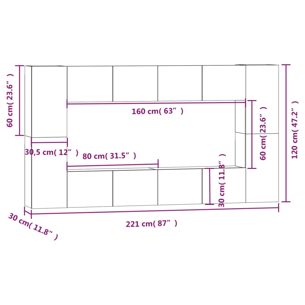 8 Piece TV Cabinet Set White Engineered Wood