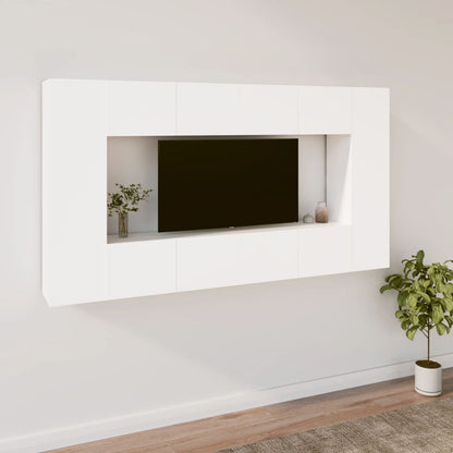 8 Piece TV Cabinet Set White Engineered Wood